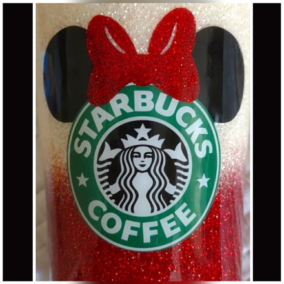 Starbucks Minnie Mouse Travel Tumbler Handmade White/Red Satin Sparkling 24oz 7" - Picture 3 of 5